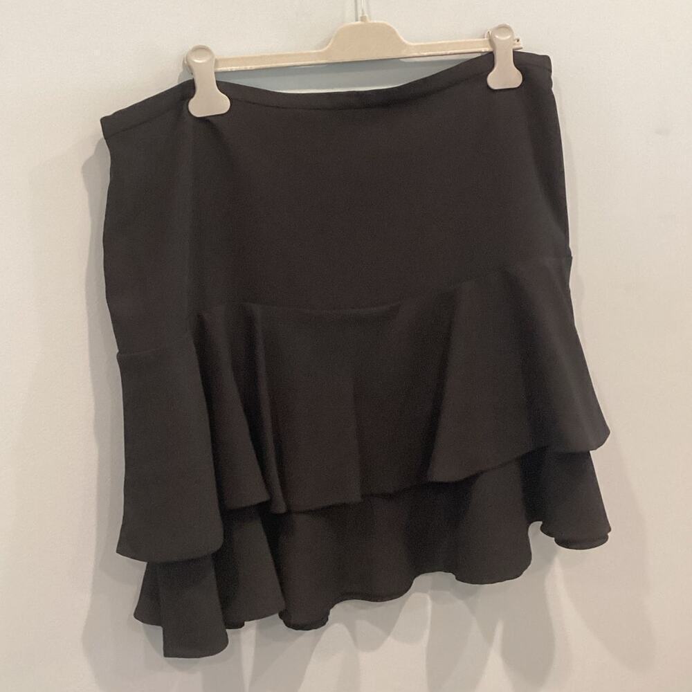 Ralph‎ Lauren Womens Mini Skirt Plus Size 18W 18 Black Ruffle Classic Old Money